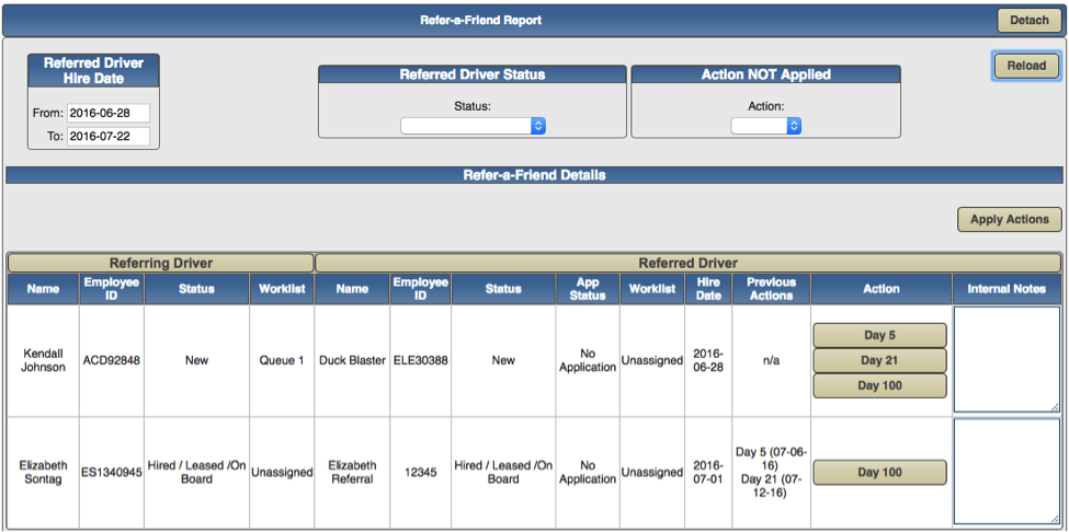 Refer A Friend Report Screenshot