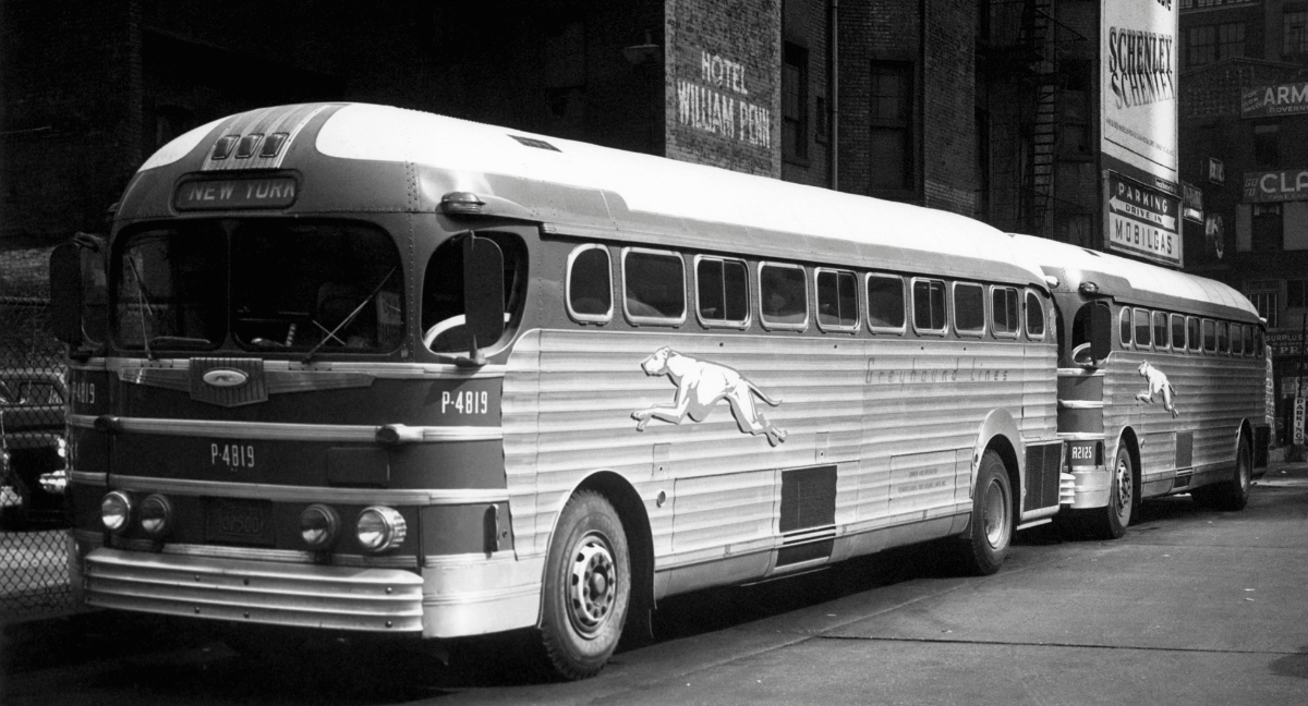 Old Black and White Greyhound Bus